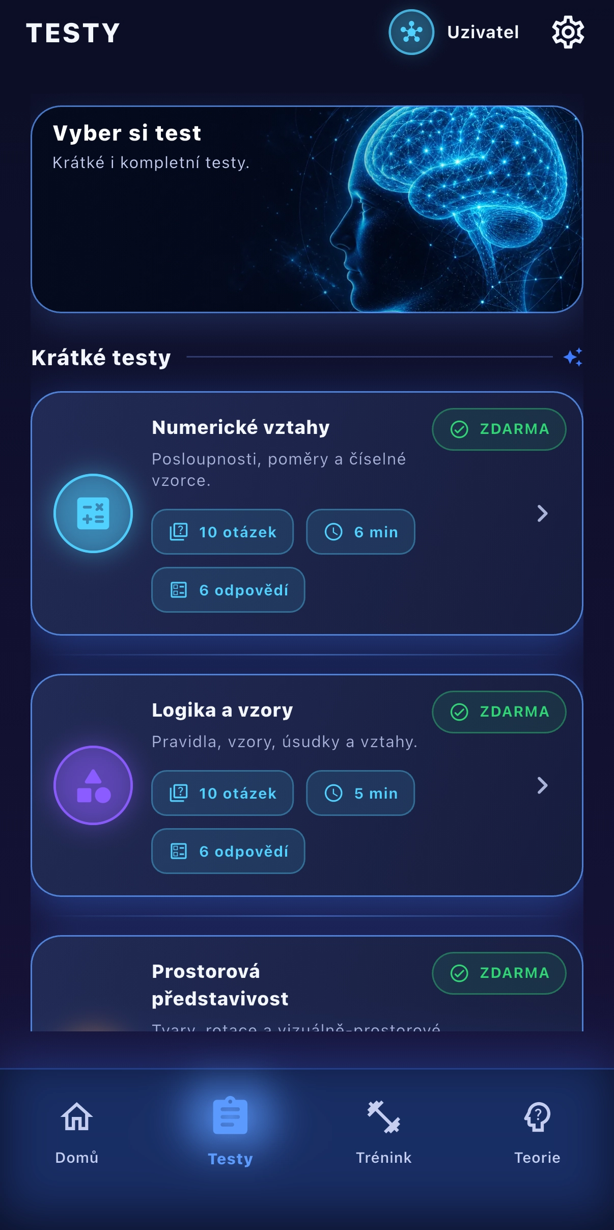 Výběr krátkých testů
